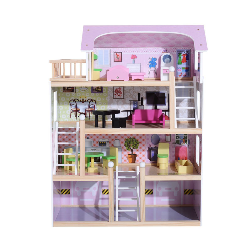 casita rosa - casas de muñecas de madera